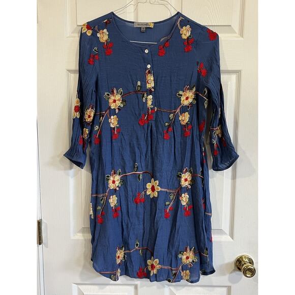 Figueroa & Flower Womens Embroidered Boho Shift Dress Medium No Belt - Picture 1 of 6